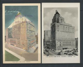 1949 Toronto Cpr Royal York Hotel (2) Postcards Color (night) & B/w (day) 1c&3c