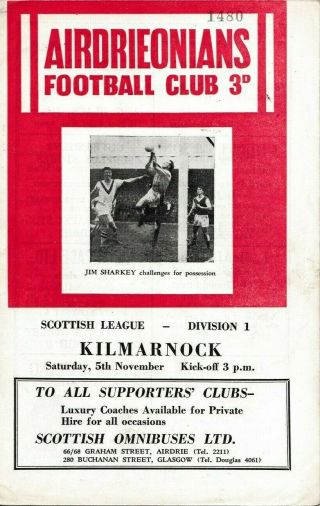 Rare Scottish Football Programme Airdrie Airdrieonians V Kilmarnock 1964