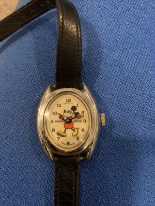 Vintage Disney Bradley Mickey Mouse Pie Eyed Swiss Watch Vg Rare