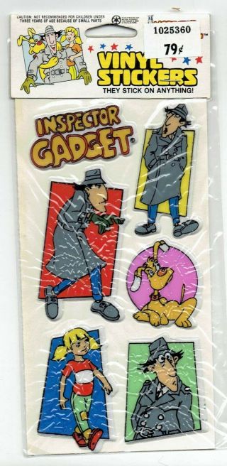 Rare Vintage Vinyl Puffy Stickers Sheet Pack Inspector Gadget