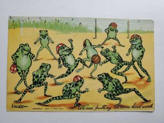 Pre 1908 Postcard Artist Signed Louis Wain British Soccer Football Playing Frogs