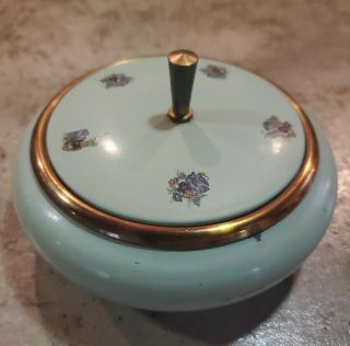 Antique Rare Musical Powder Box Compact With Mirror Vintage Green