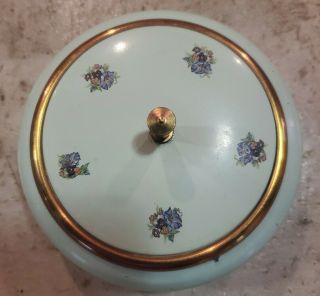 Antique RARE Musical Powder Box Compact With Mirror Vintage Green 2