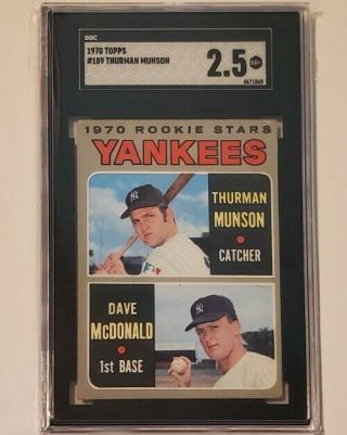 1970 Topps Thurman Munson Rookie Card 189 Graded Sgc 2.  5 Gd,  Rare Yankees