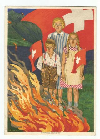 1930 Switzerland National Fete Airmail 25c,  15c Red Cross Postcard Geneva to USA 2