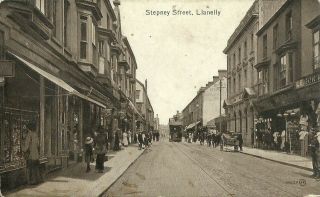 Llanelly Stepney Street Tram In Street Horse & Cart 1920 Valentine Real Photo Pc