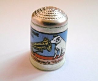 Rare Solid Silver & Enamel His Masters Voice Thimble