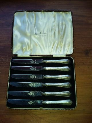 Antique/vintage Alexander Clark & Co London Set Of 6 Silver Butter Knives,  Rare