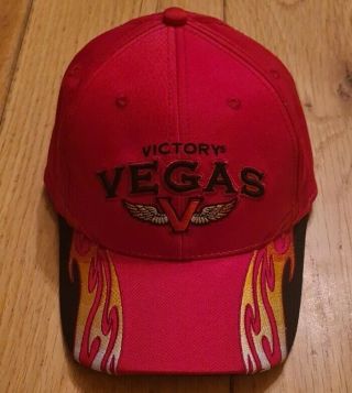 Victory Motorcycles Flamed Vegas Baseball Cap The Game Headwear Red Vgc Rare
