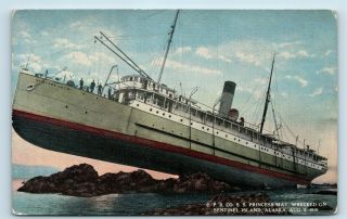 Princess May Steamship Ship Wreck Sentinal Island Alaska Jb Caro Postcard