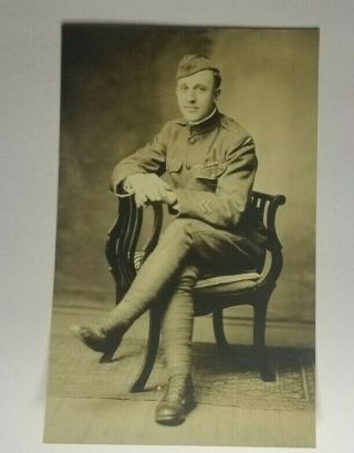 Rppc Wwi Soldier Sitting In A Chair Pic Binghamton,  Ny