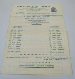 1970 Rare Single Sheet Friendly Programme - Bristol Rovers V Birmingham City