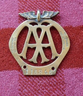 Rare Early Brass Aa Badge