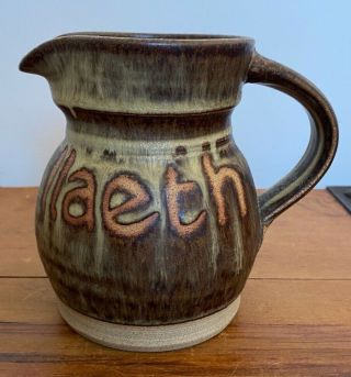 Rare Vintage Welsh Language Cymraeg Cymru Wales Studio Pottery Llaeth Milk Jug