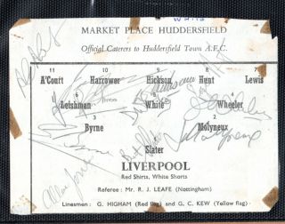 1960 Liverpool Squad Team Signed Programme Cutting V Huddersfield V.  Rare Piece