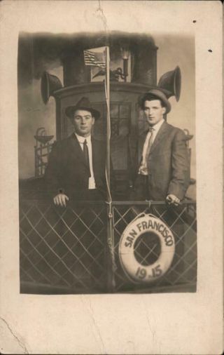 1915 Ppie Rppc San Francisco,  Ca Studio: Two Men On A Boat California Postcard