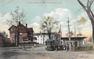 Thompsonville,  Ct,  Trolley At Waiting Station,  People,  Spfld News Pub Dated 1910