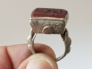 Stunning Extremely Rare Ancient Roman Silver Ring Seal Eagle Figures Rare Stone