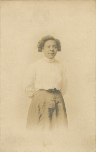 C1907 Rppc Studio Photo Portrait Young African American Woman Unknown Us