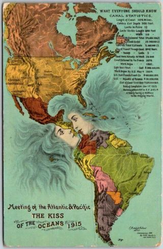 1915 Ppie Expo San Francisco Advertising Postcard Kiss Of The Oceans Poster Art