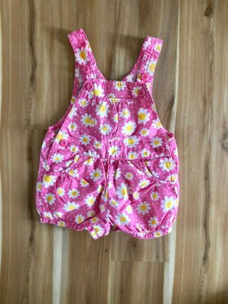 Vintage Rare Oshkosh B’gosh Vestbak Pink Daisy Bib Overalls 12 Mth Bubble Outfit