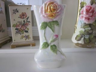 Rare Royal Winton Pink Rose Relief Lustre Vase