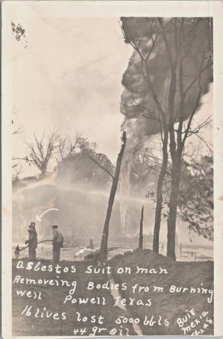 Rppc Oil Well Fire 16 Deaths Man Removing Bodies Powell Texas 1923 D1