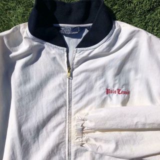 Rare Vtg 90s White Polo Ralph Lauren Tennis Spellout Nylon Full Zip Jacket Xl