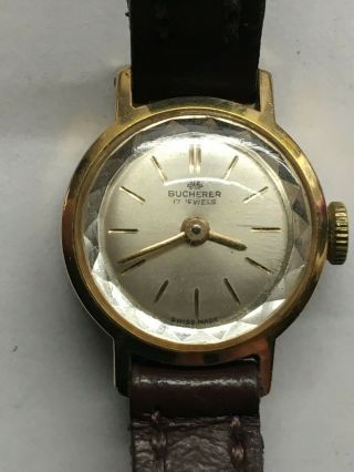 Bucherer Rare Vintage Ladies 17 Jewel Mechanical Watch,  Leather Strap,