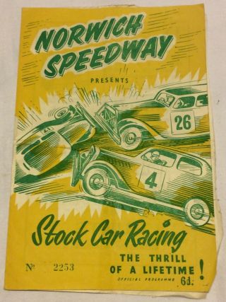 Collectable Vintage Norwich Stock Car Programme 26th May 1956 Rare