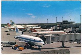 Postcard Frankfurt Airport Pan Am Boeing 727 747 Swissair Dc9 Aviation Airline