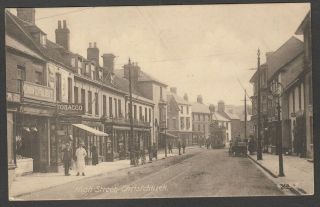 Postcard Christchurch Near Bournemouth Dorset Shops And Tram In High Street 1915