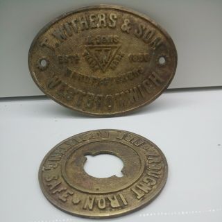 Antique T.  Withers & Sons Ltd Safe Plaque And Key Plate Rare,  Collectable