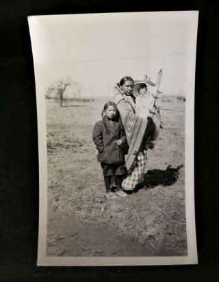Rppc Native American Cheyenne Woman With Child And Baby In Cradle Board - 1955
