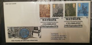Rare.  500 Years Of Printing.  Fdc Stamps.  Cancellation From Natsopa " Caxton House "
