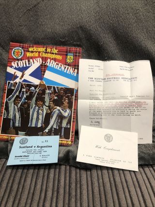 Scotland V Argentina 2/6/79 1979 Plus Invalid Ticket And Sfa Letter Rare