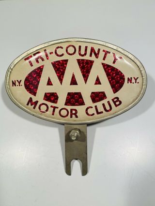 Vintage Aaa License Plate Topper Rare Tri - County Ny Reflector Rat Rod / Hot Rod