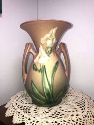 Rare 1939 Roseville Pottery 2 Handled Vase Art Deco 7 1/2 Inches Tall 920 - 7