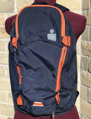 Rare Ironman Triathlon Foundation Blue And Orange Backpack Daypack W/ Rain Cover