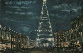 1910 San Jose,  Ca Street Scene At Night Showing Electric Tower 250 Feet High With