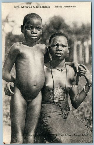 African Boy W/ Sister Antique Postcard