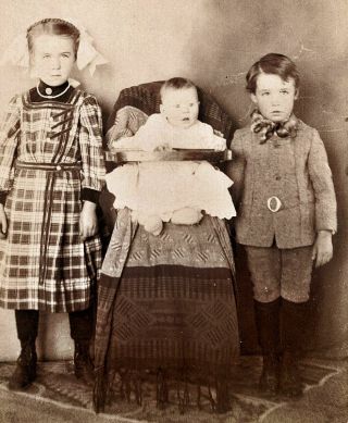 1912 Rppc 3 Children " Beth Mclane " On Back Monowi Nebraska Real Photo Postcard