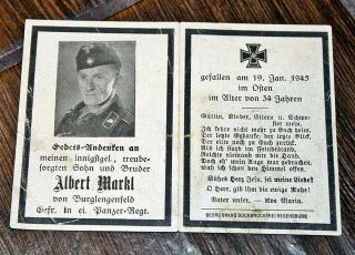 Rare Wwii Ww2 Elite German Soldier Death Card Stummann Kia 1945 Panzer Wrap