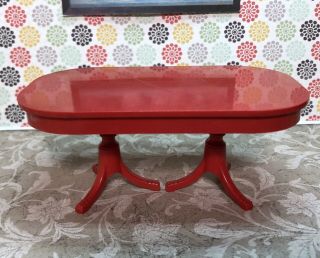 Rare Ideal RED DINING ROOM SET Vintage Dollhouse Furniture Renwal Plastic 1:16 3