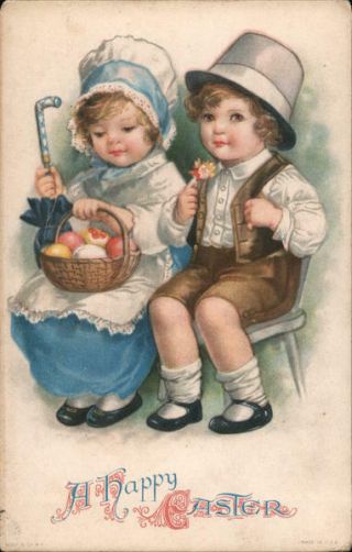 Easter Children Ellen Clapsaddle A Happy Easter: Two Children With Basket Of Egg
