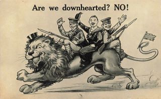 Ww1 Bamforth Patriotic Comic Postcard: Lion & War Cartoons Theme