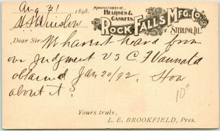 1898 Sterling,  Illinois Business Postcard Rock Falls Mfg Co.  Hearses & Caskets