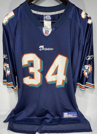 Vintage Ricky Williams 34 Miami Dolphins Nfl Blue Reebok Jersey Size Large Rare