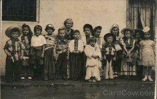 Rppc Class Photo Of Children Dressed As Cowboys,  Movie Stars,  Pirates Postcard