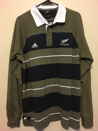 Vintage Adidas All Blacks Striped Long Sleeve Rugby Jersey Rare Men’s Size Large